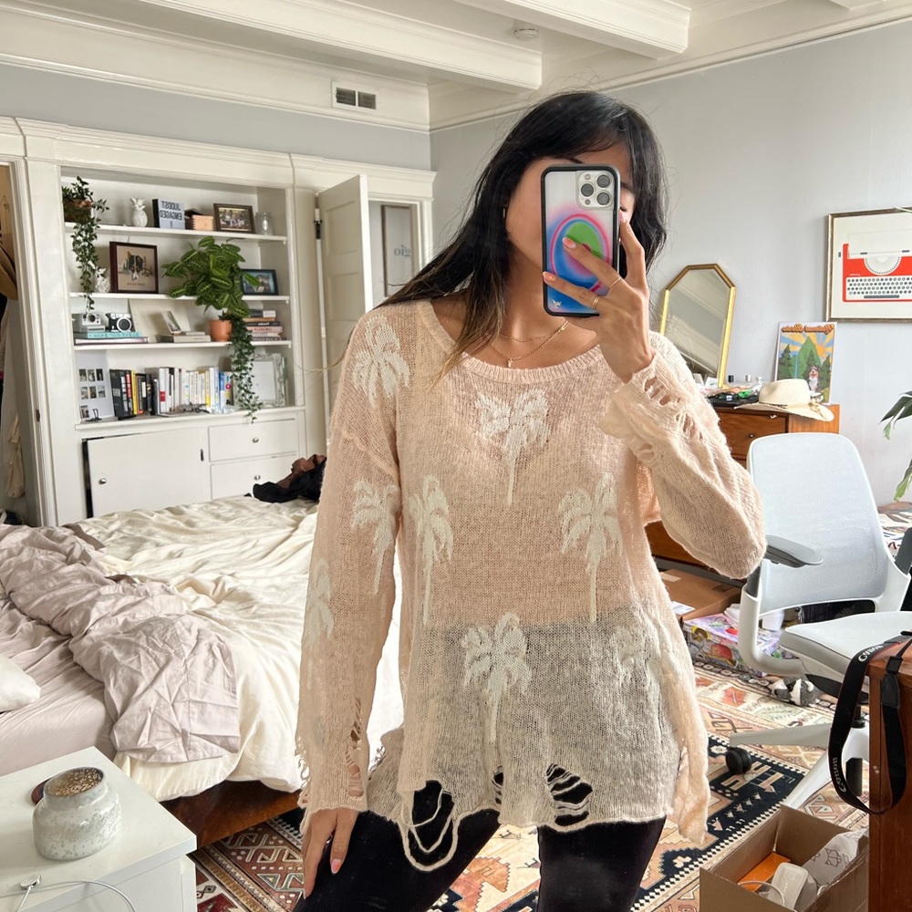 Wildfox White Label Santa Barbara Lennon Palm Sweater in Pink